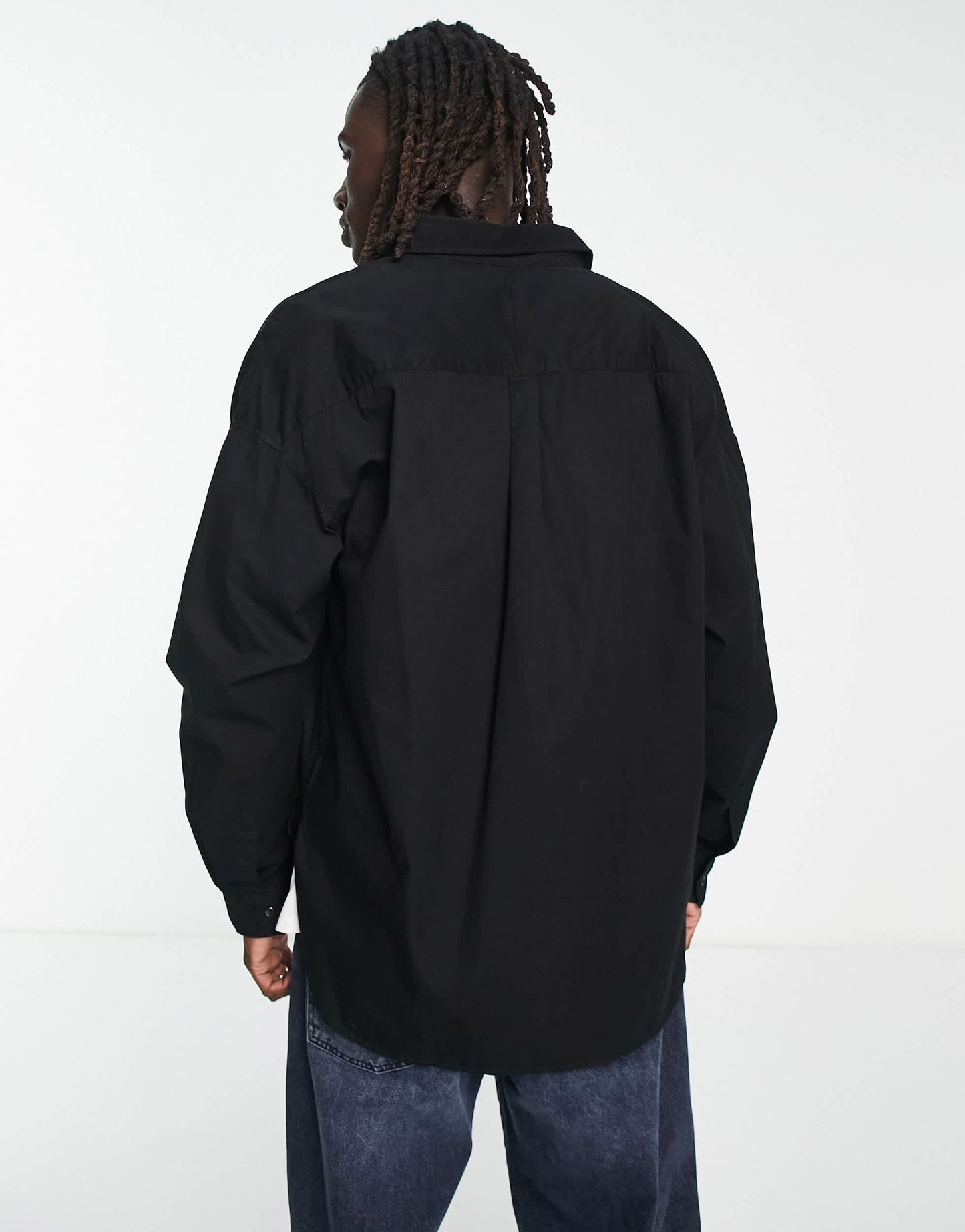 Bershka oversized poplin shirt in black