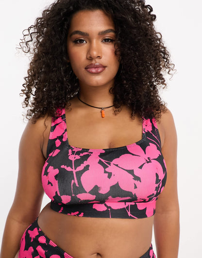 Reclaimed Vintage PLUS square neck bikini top in pop pink floral print