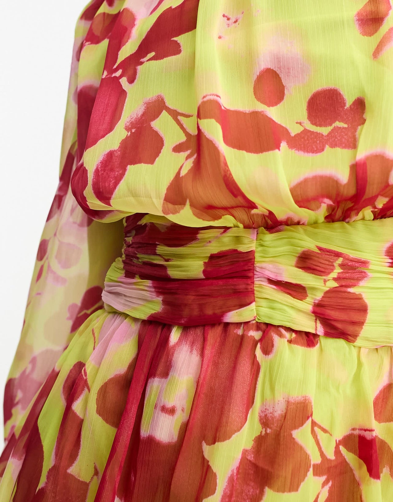 ASOS DESIGN high neck ruched waist maxi tea dress in pink floral print