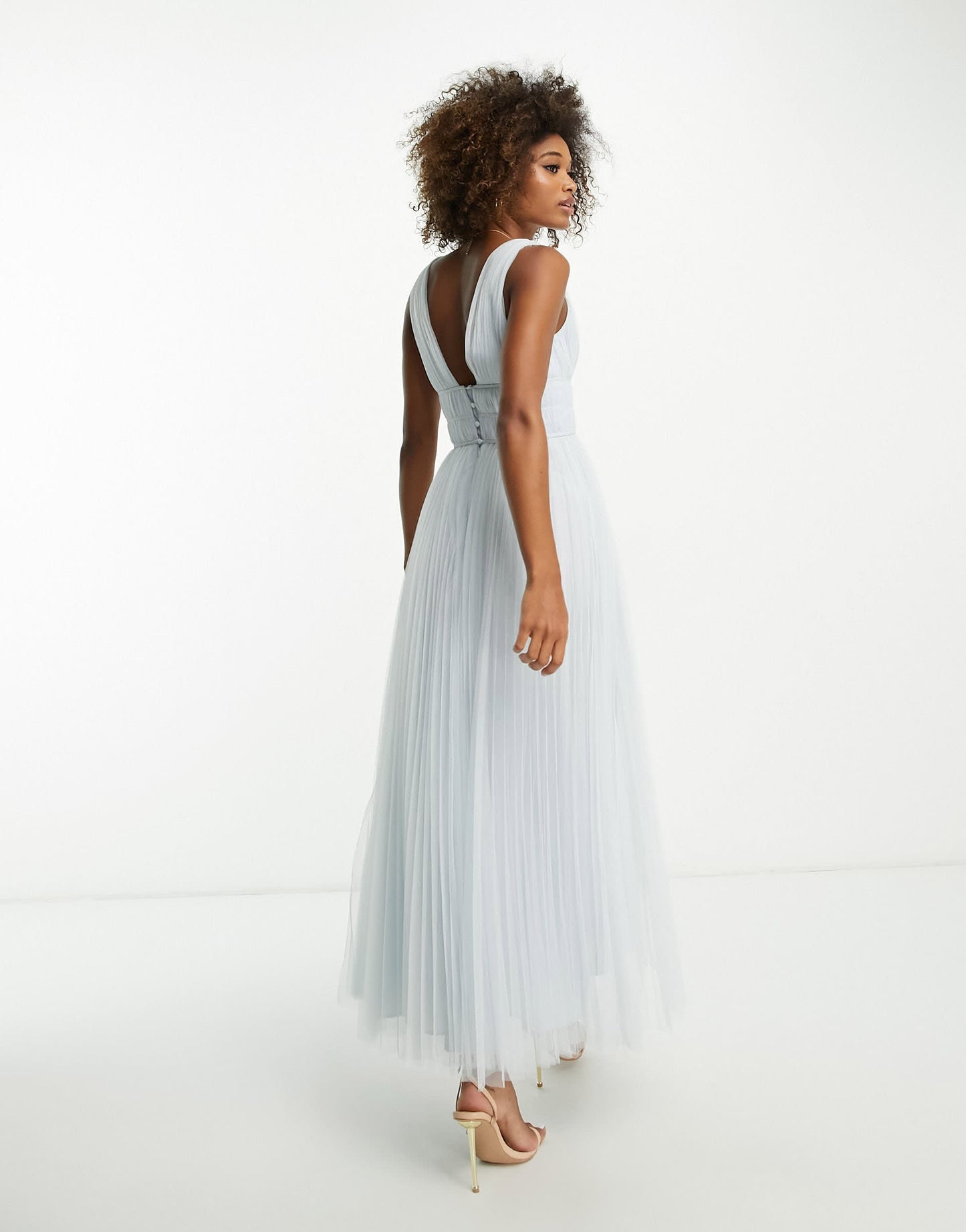 ASOS DESIGN Bridesmaid ruched bodice midaxi dress with tiered skirt in blue
