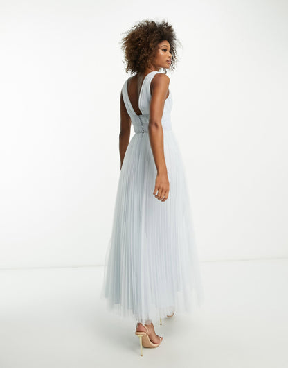ASOS DESIGN Bridesmaid ruched bodice midaxi dress with tiered skirt in blue