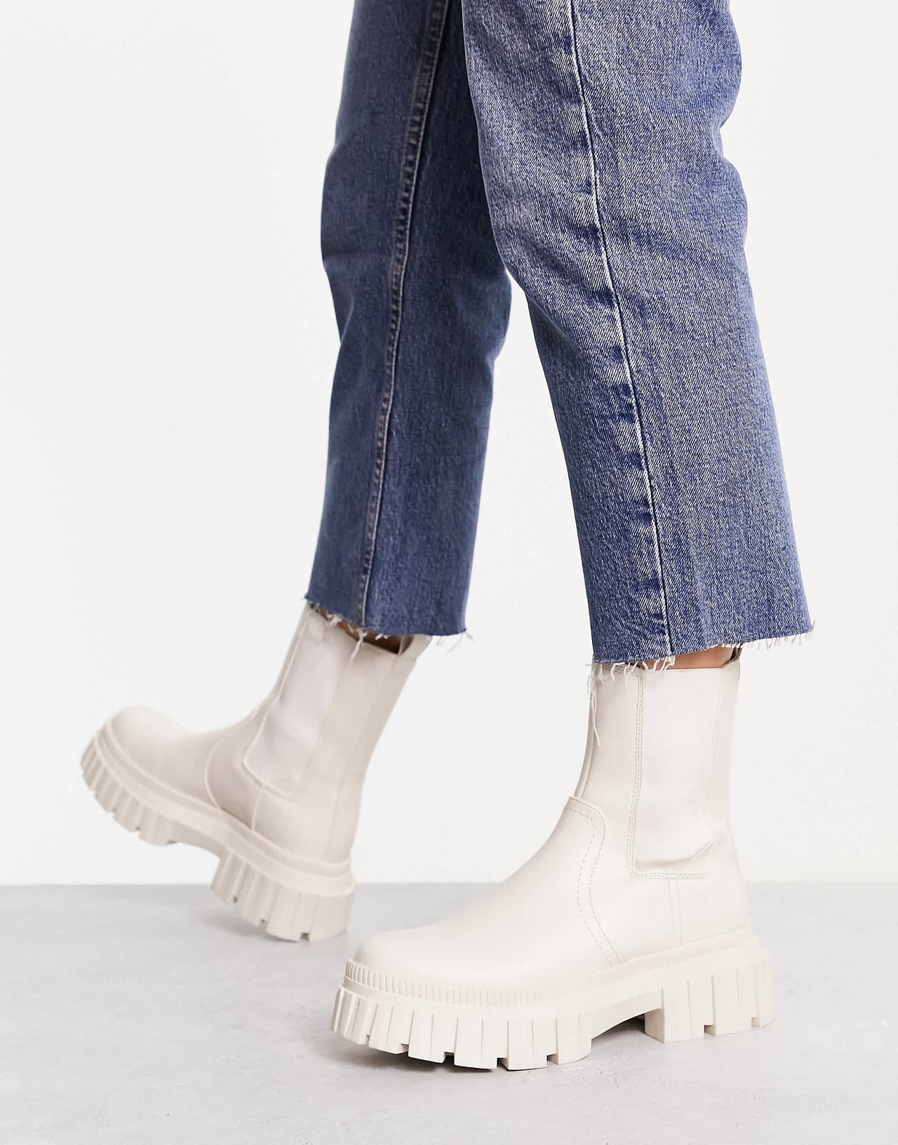 Stradivarius chunky biker boot in ecru