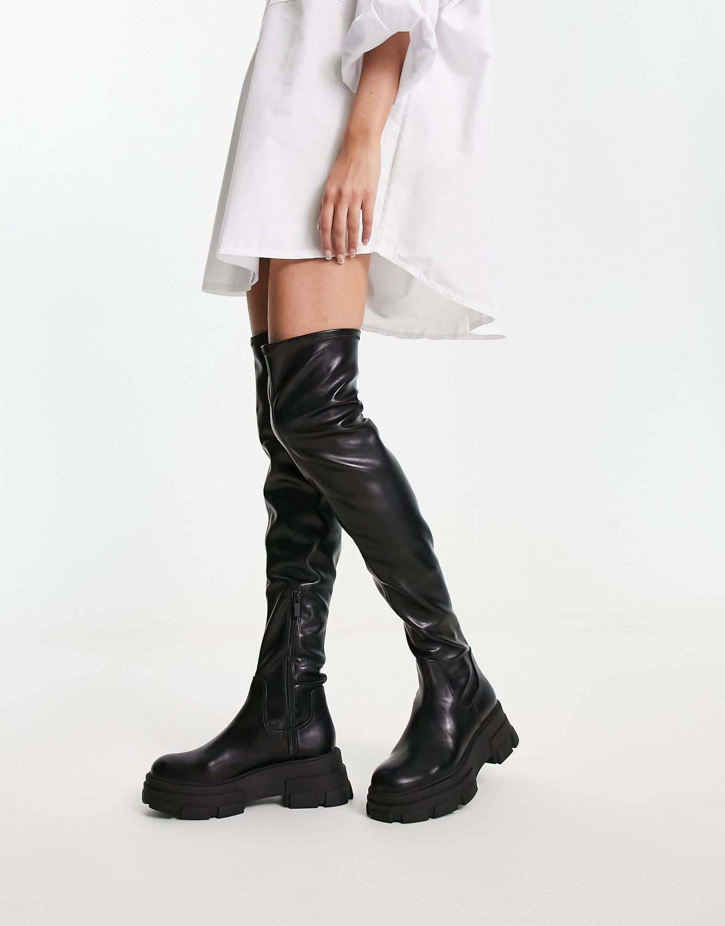 Stradivarius Wide Fit over the knee chunky boot in black