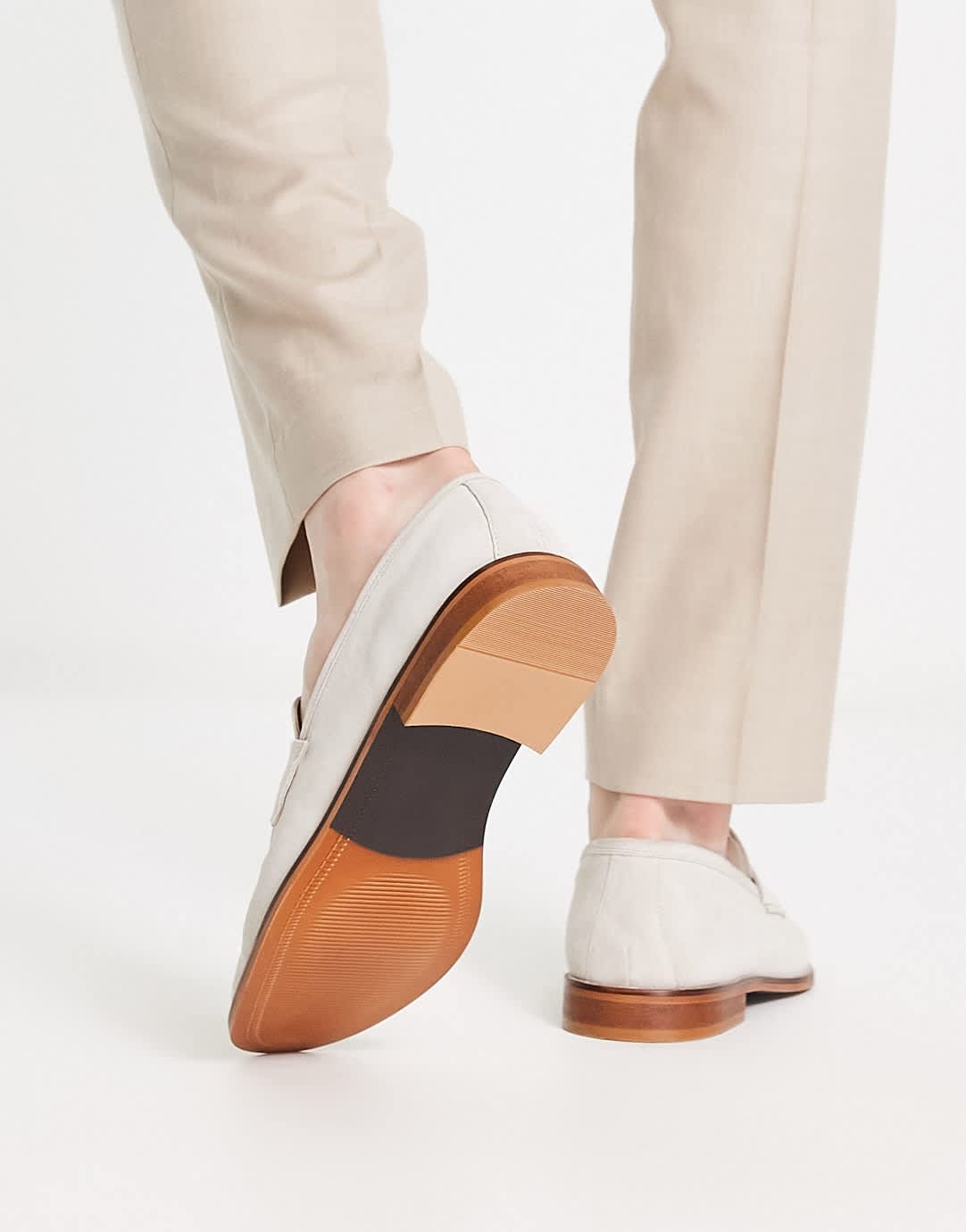 ASOS DESIGN loafers in stone suede with natural sole