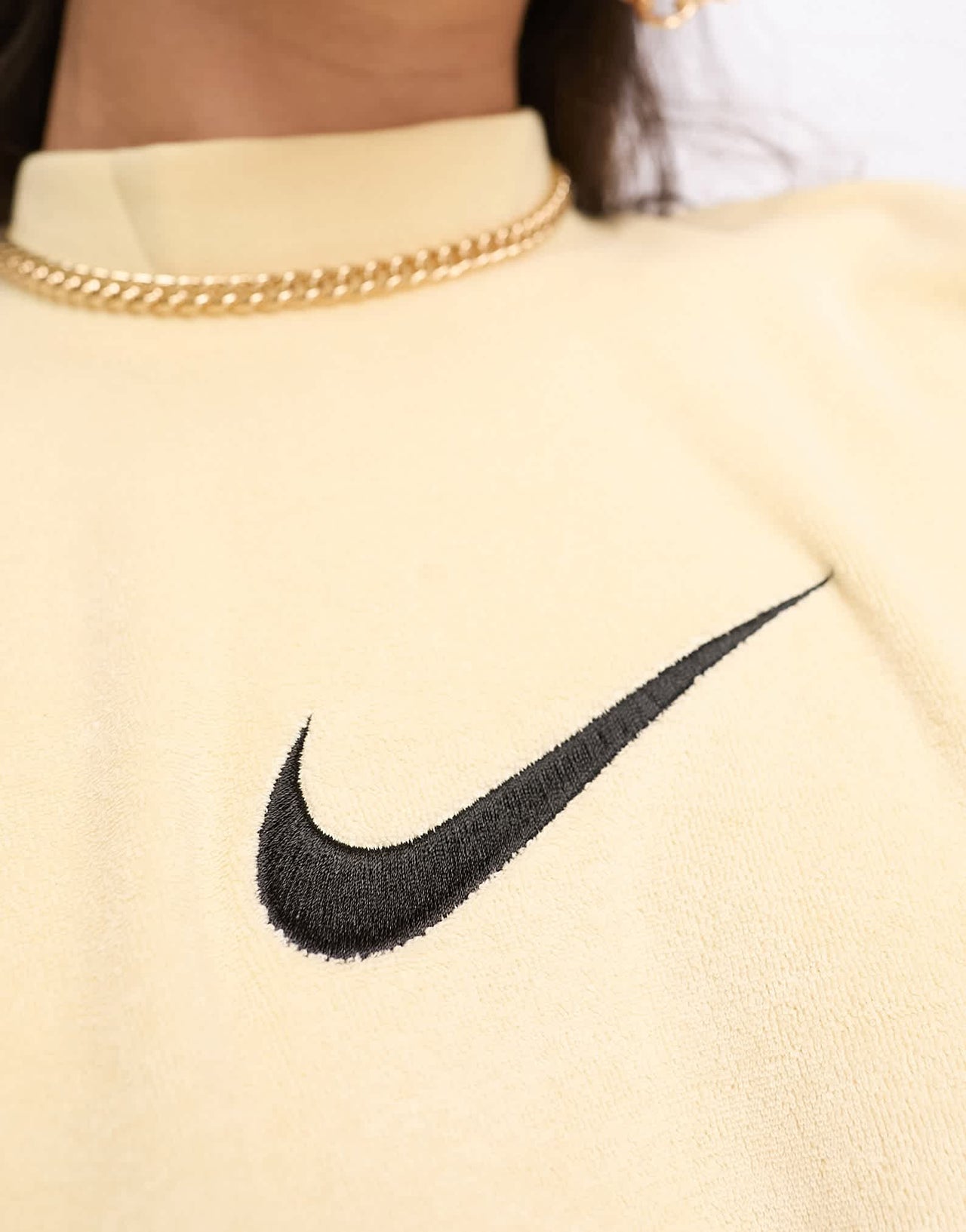 Nike midi swoosh mock terry crop t-shirt in pale vanilla