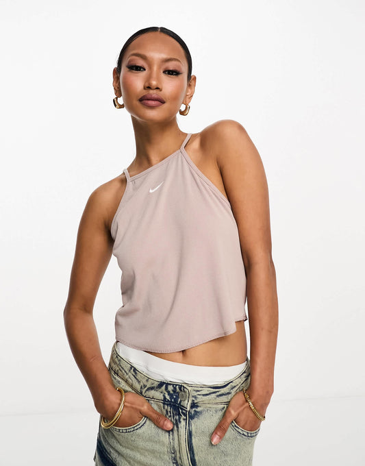 Nike Essential mini swoosh rib cami tank top in taupe
