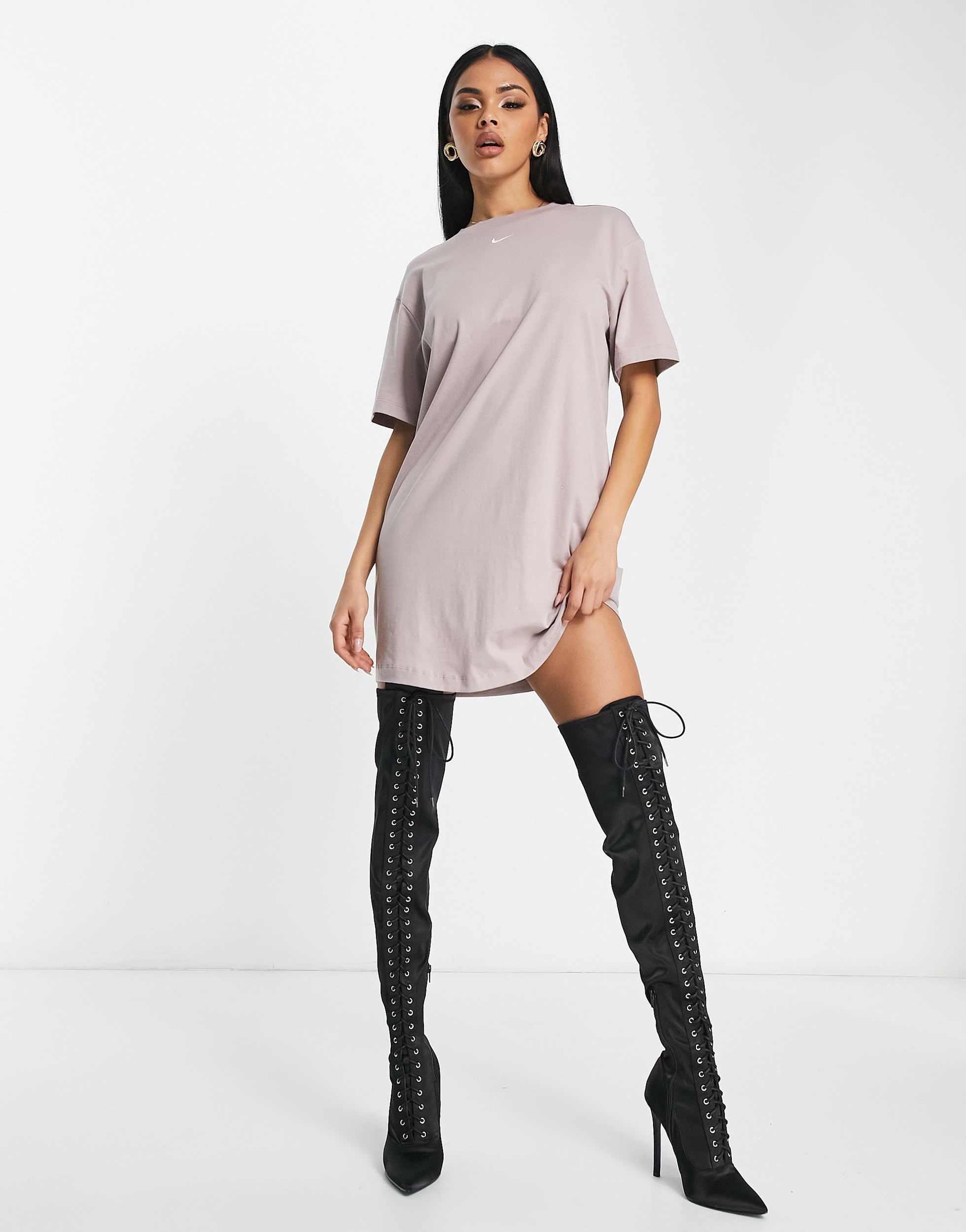 Nike Essential mini swoosh t-shirt dress in taupe