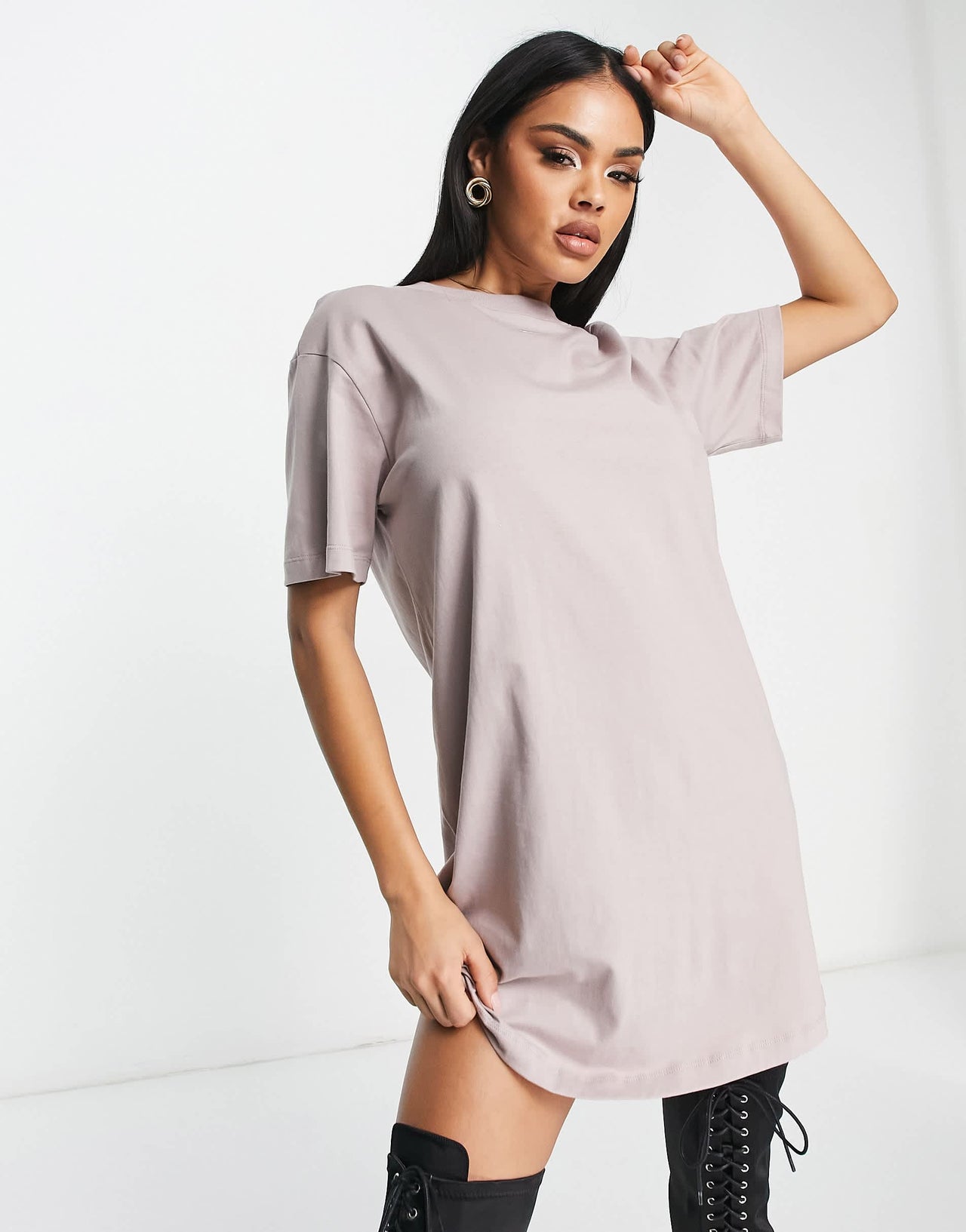 Nike Essential mini swoosh t-shirt dress in taupe