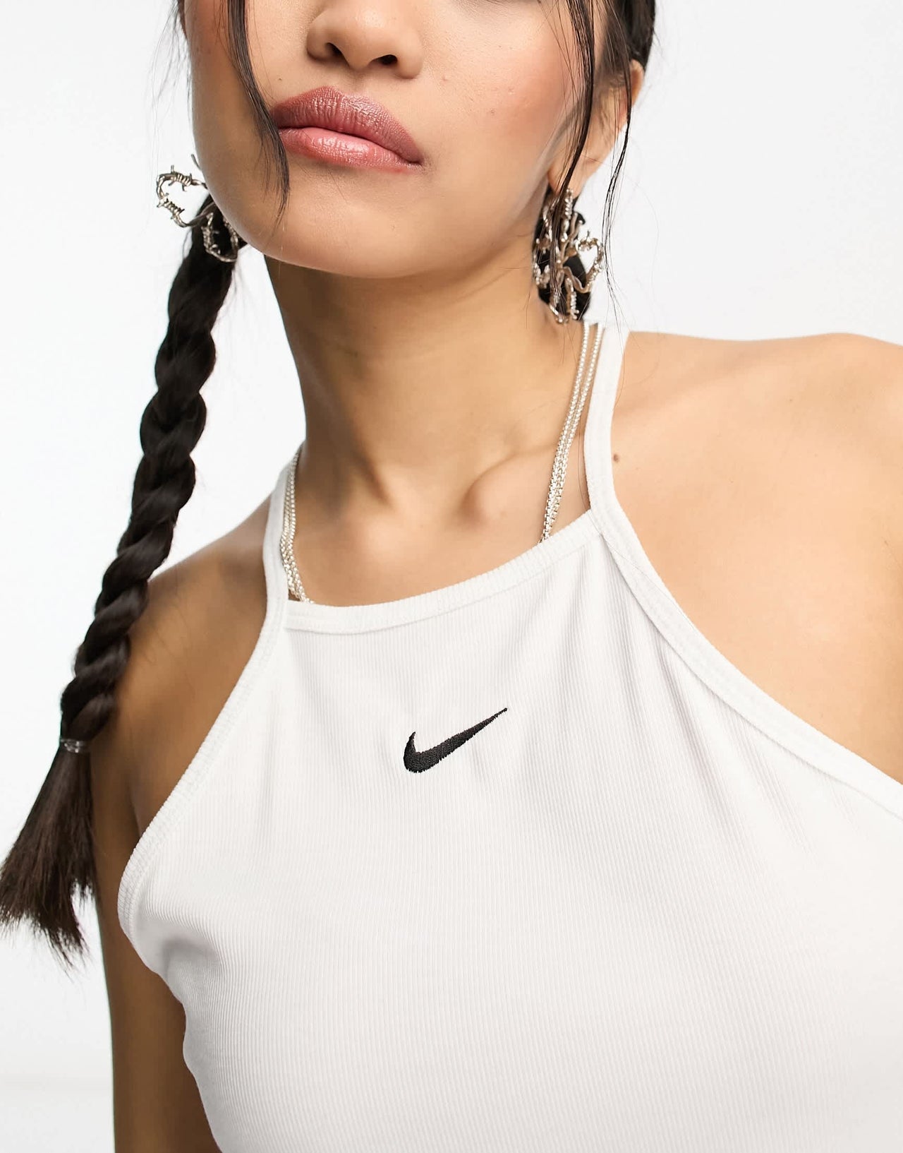 Nike Essential mini swoosh rib cami tank top in white