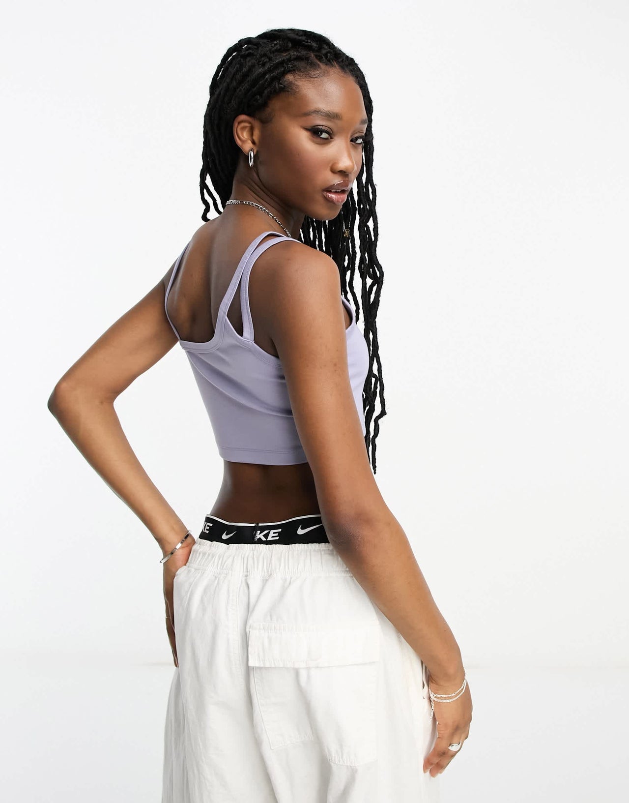 Nike Everyday Modern aysmmetric top in indigo haze