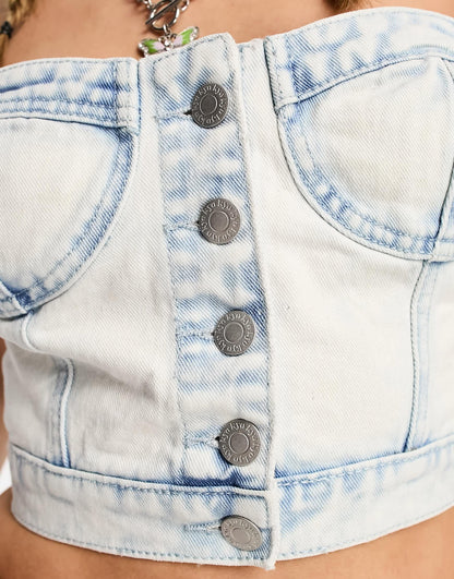 Kyo The Brand denim button detail corset top co-ord in blue wash
