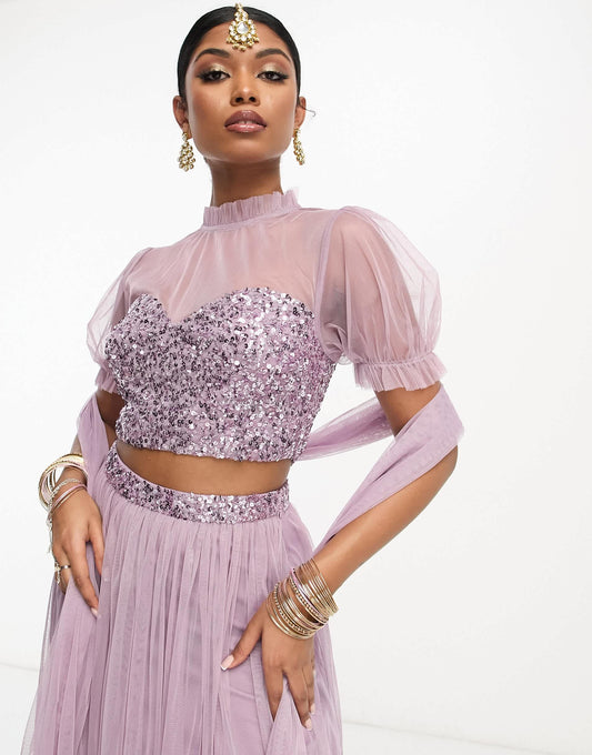 Maya delicate sequin lehenga top in lilac co-ord