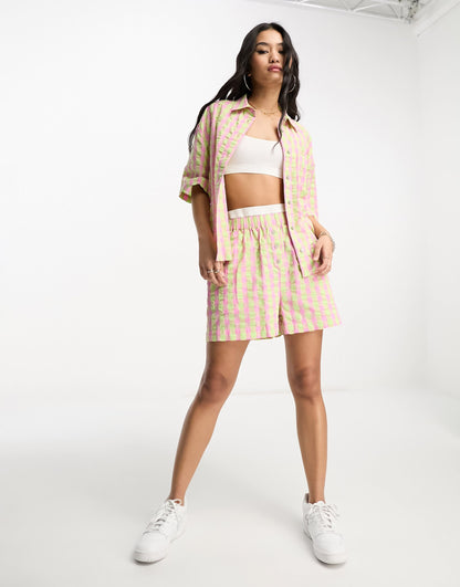 ASOS DESIGN co-ord oversized boxy shirt in pink and green check