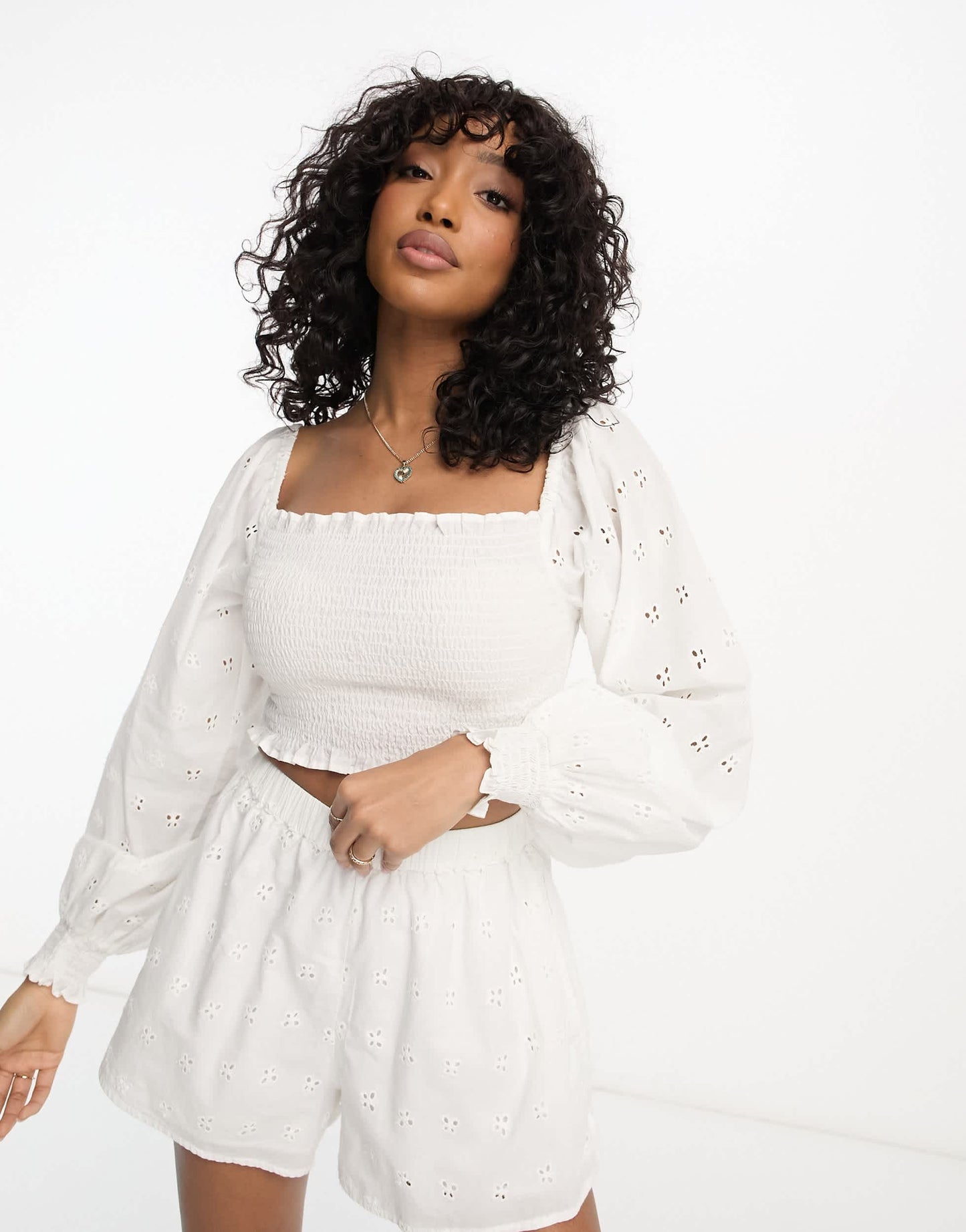 ASOS DESIGN co-ord broderie sheered top in white