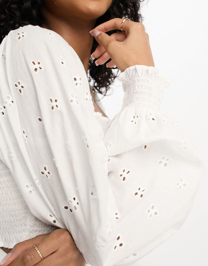 ASOS DESIGN co-ord broderie sheered top in white