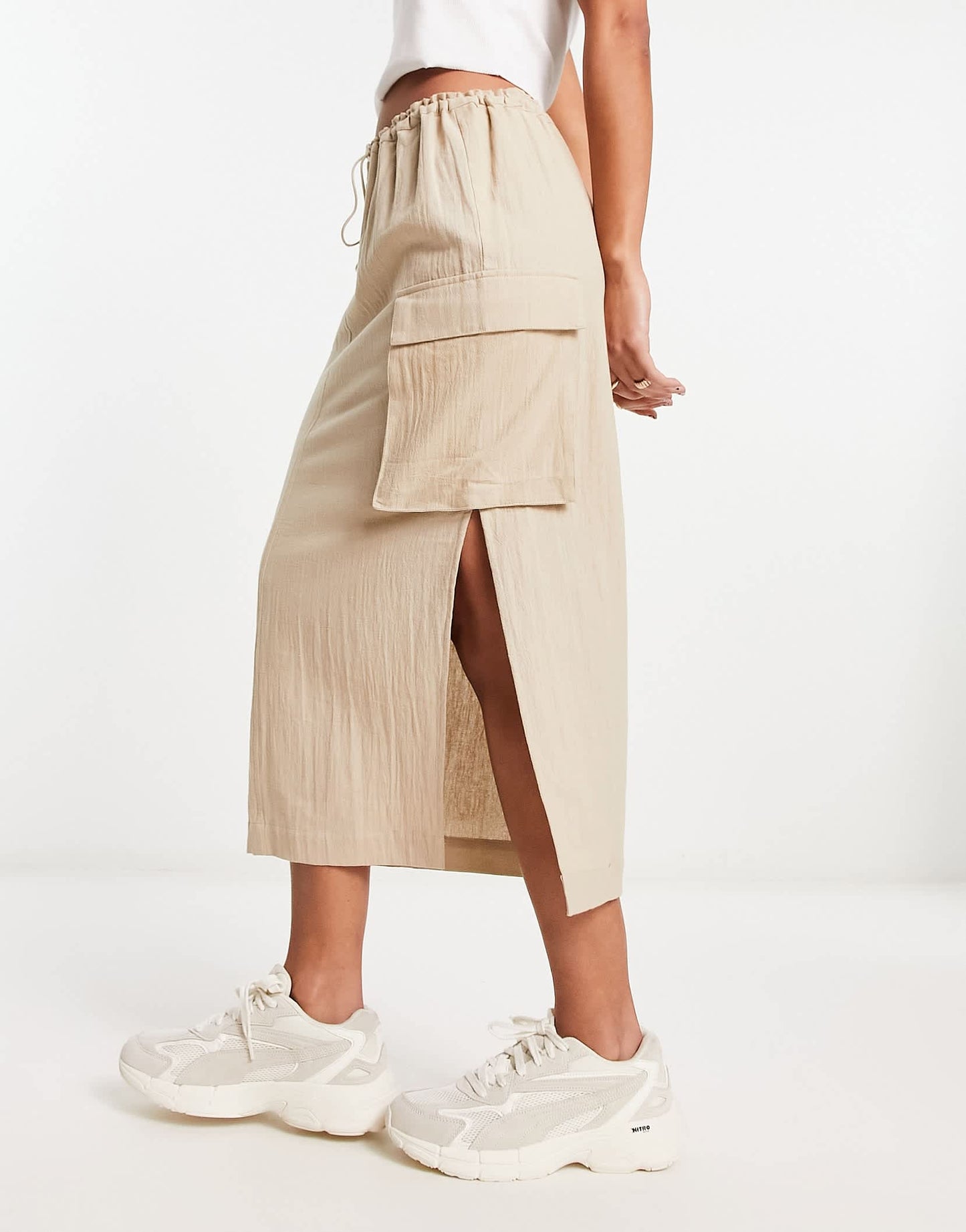 ASOS DESIGN cargo midi skirt in sand