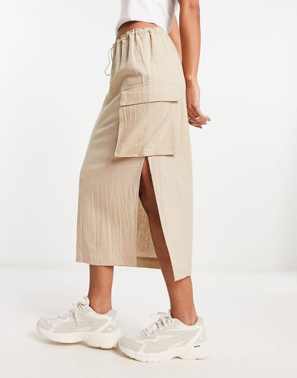 ASOS DESIGN cargo midi skirt in sand
