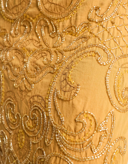 ASOS DESIGN embellished high neck midi dress with mirror beading detail in mustard