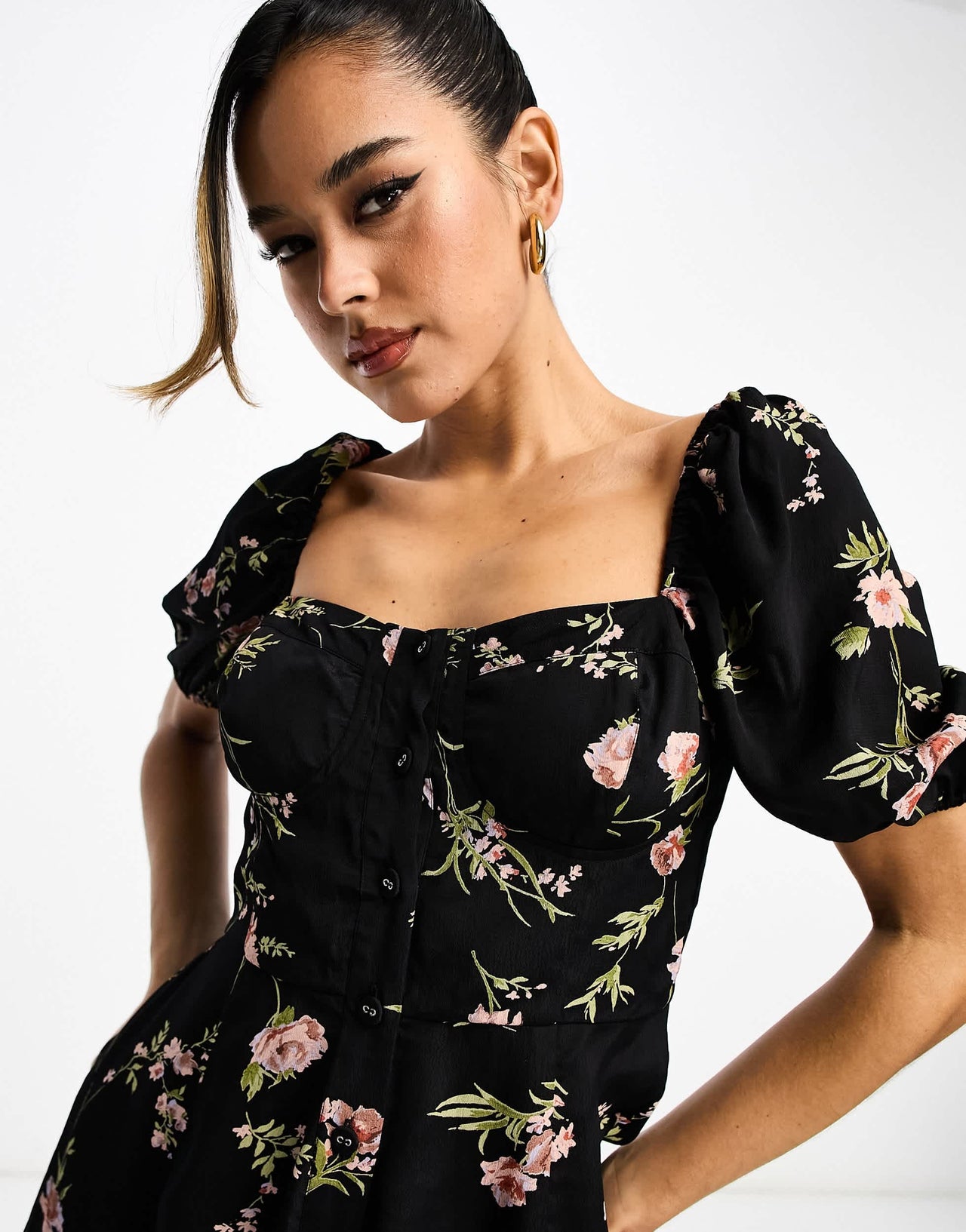 ASOS DESIGN milkmaid jumpsuit in floral print
