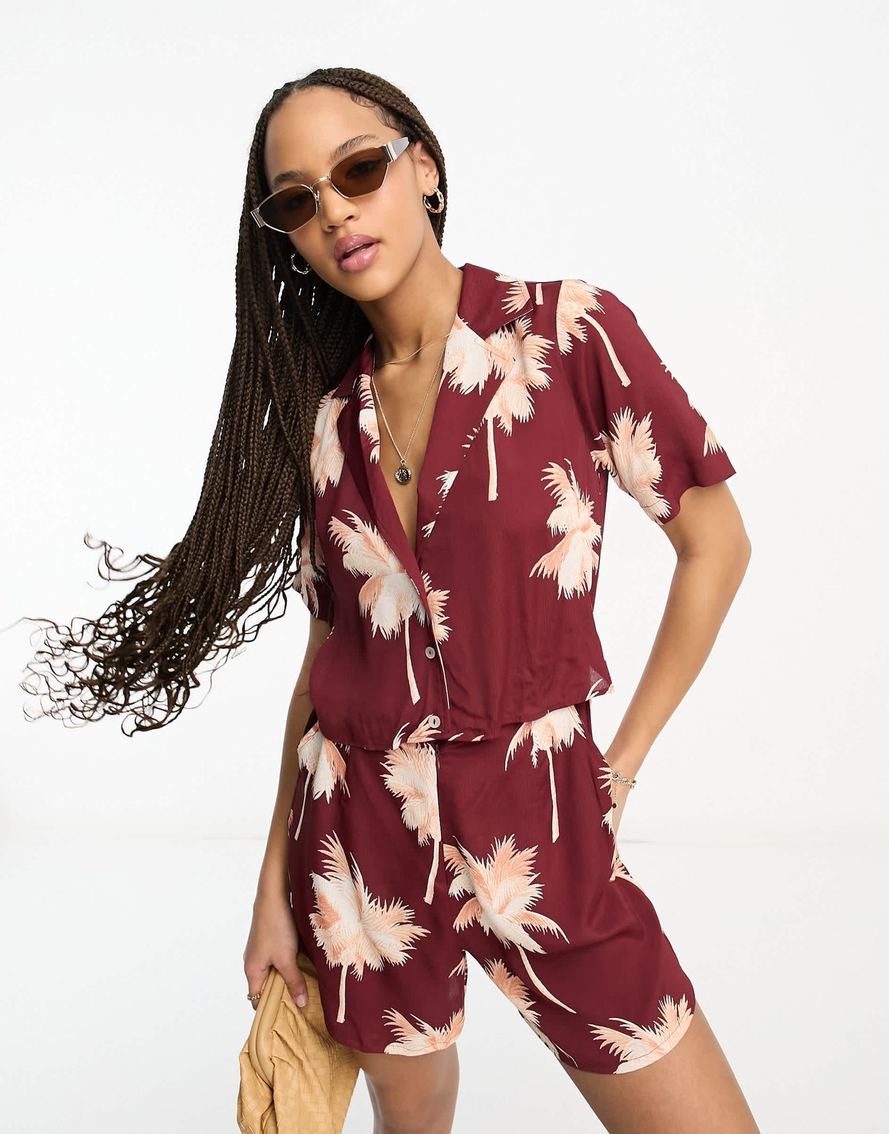 ASOS DESIGN 2 in 1 shirt playsuit in palm print