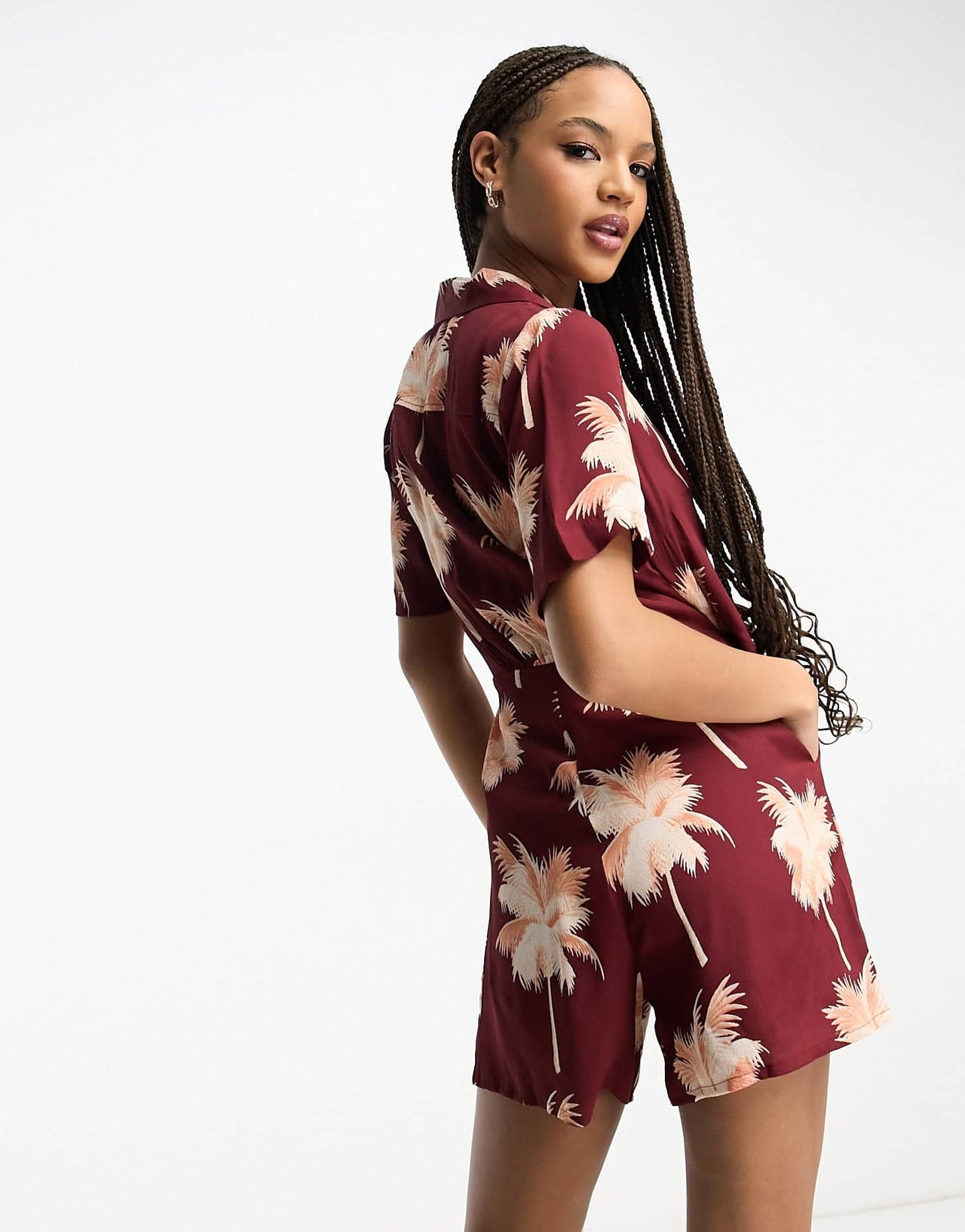 ASOS DESIGN 2 in 1 shirt playsuit in palm print