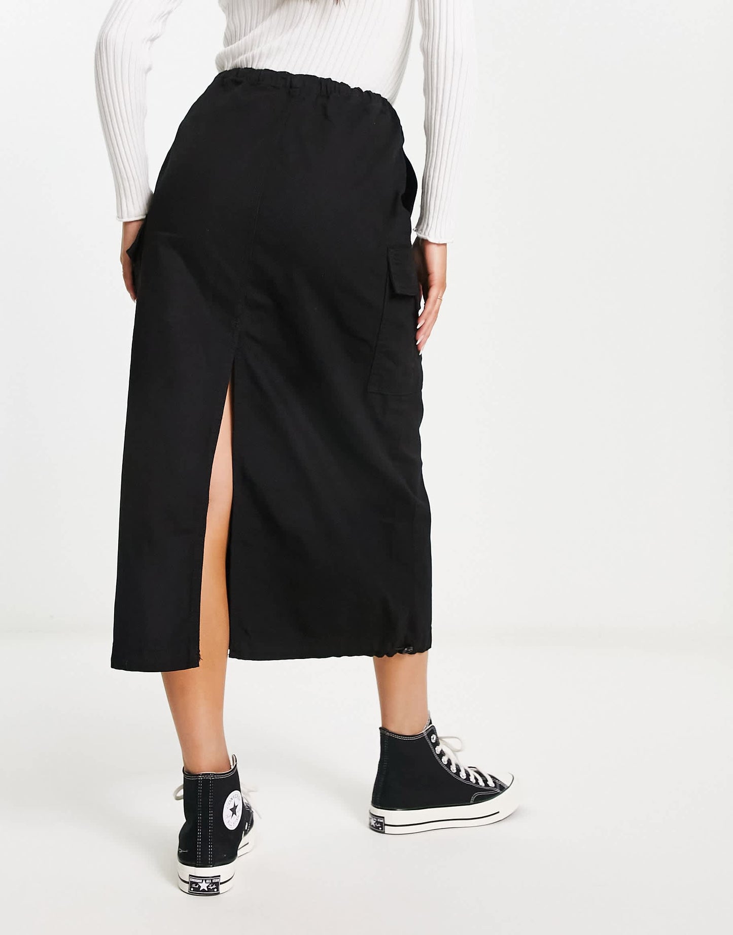 Bershka midi cargo skirt in black
