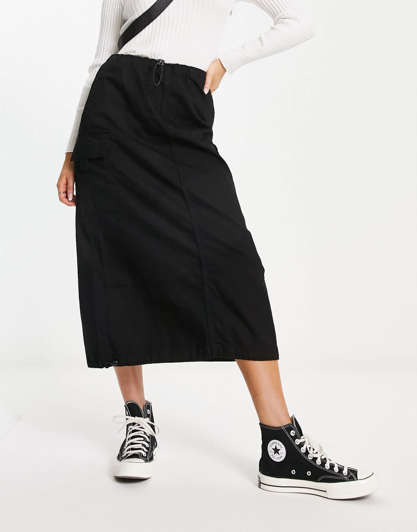 Bershka midi cargo skirt in black