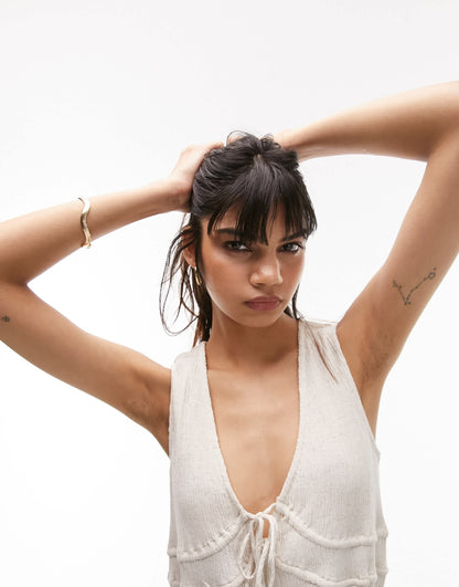 Topshop linen and satin channeled midi dress in neutral colour block