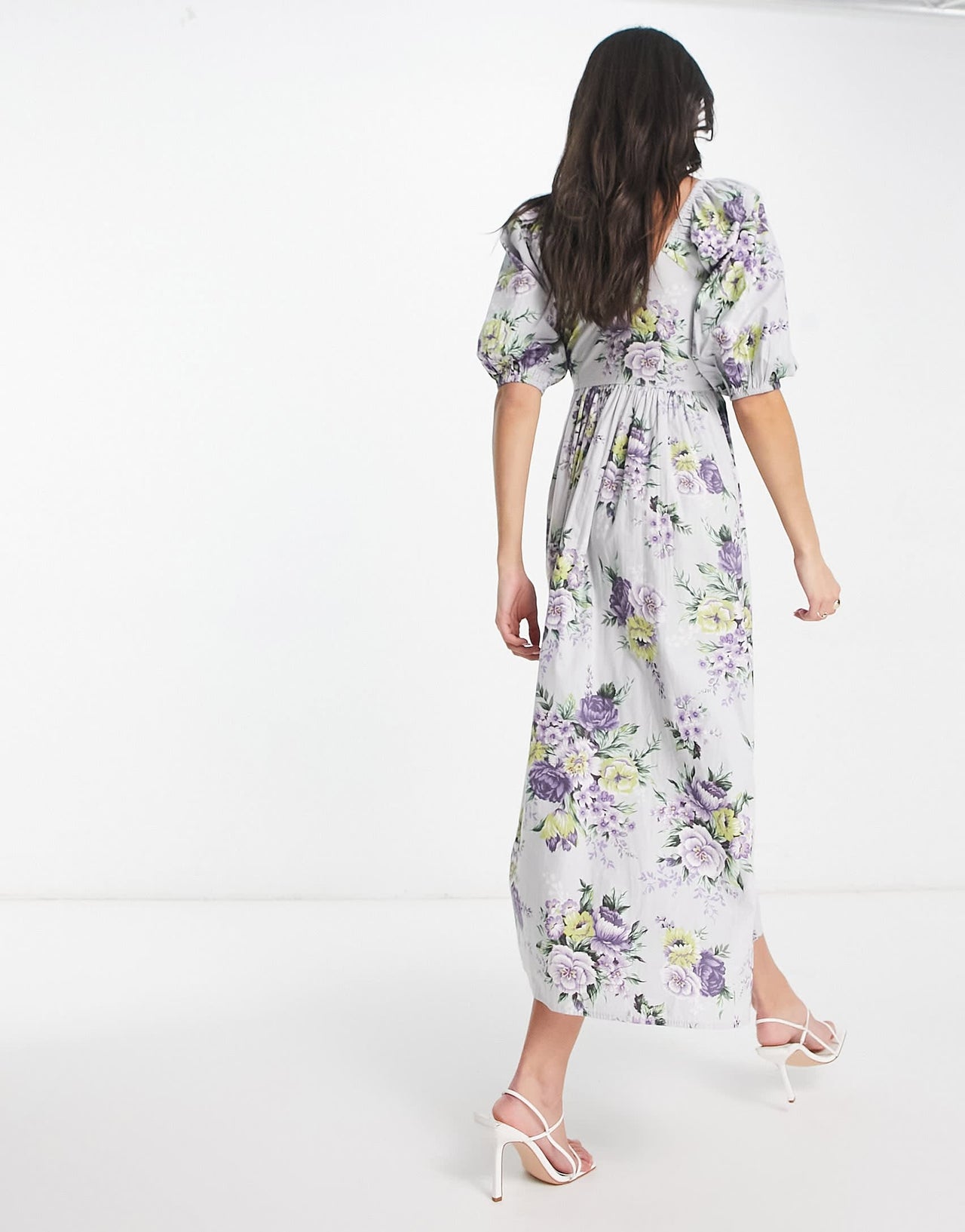 ASOS DESIGN cotton shirred corset midi dress in floral print