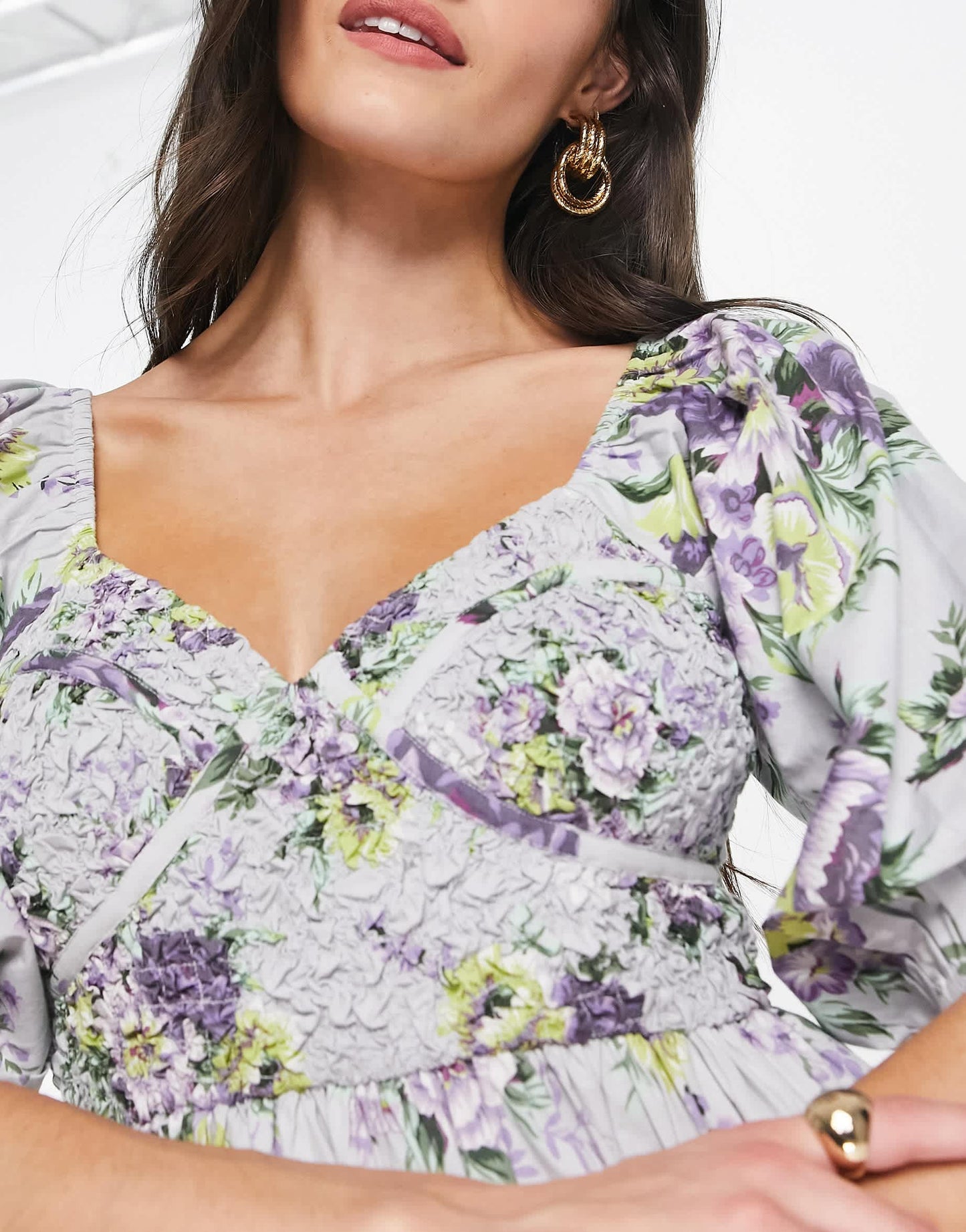 ASOS DESIGN cotton shirred corset midi dress in floral print