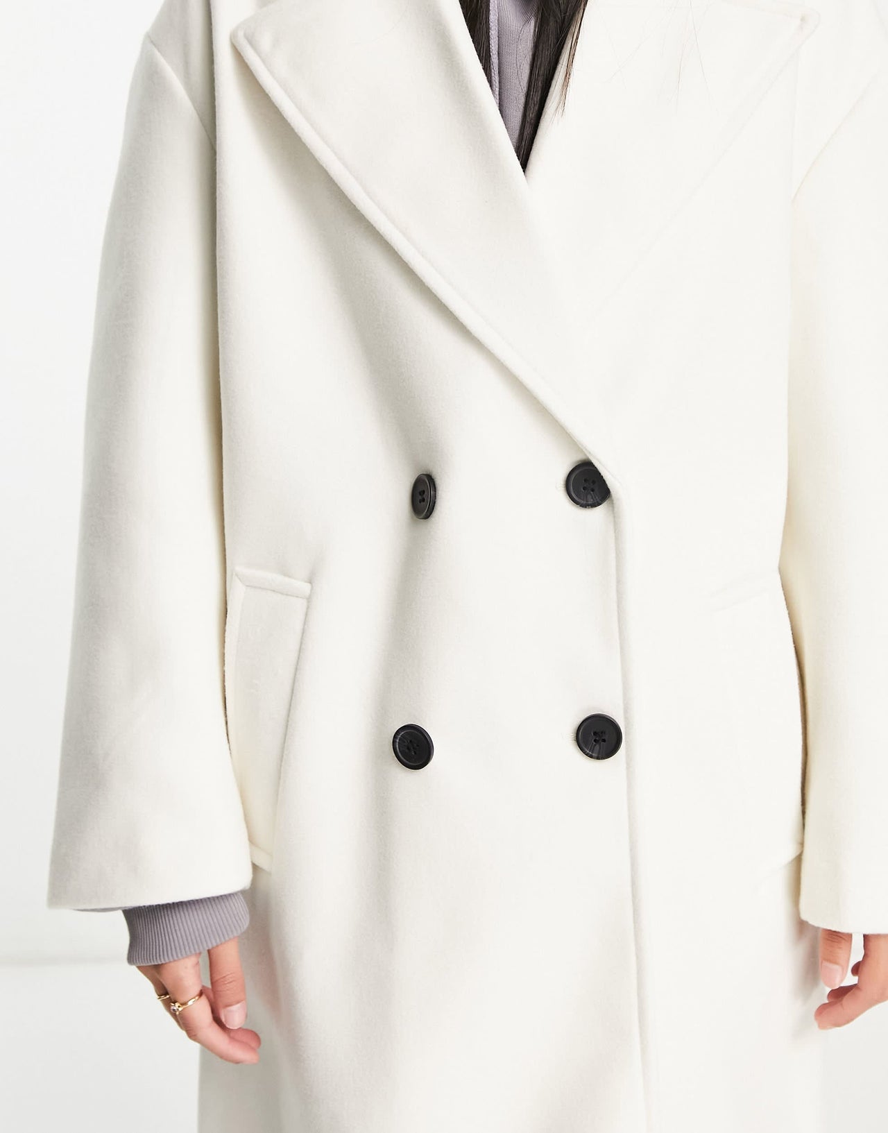 Bershka tailored double breasted coat in ecru