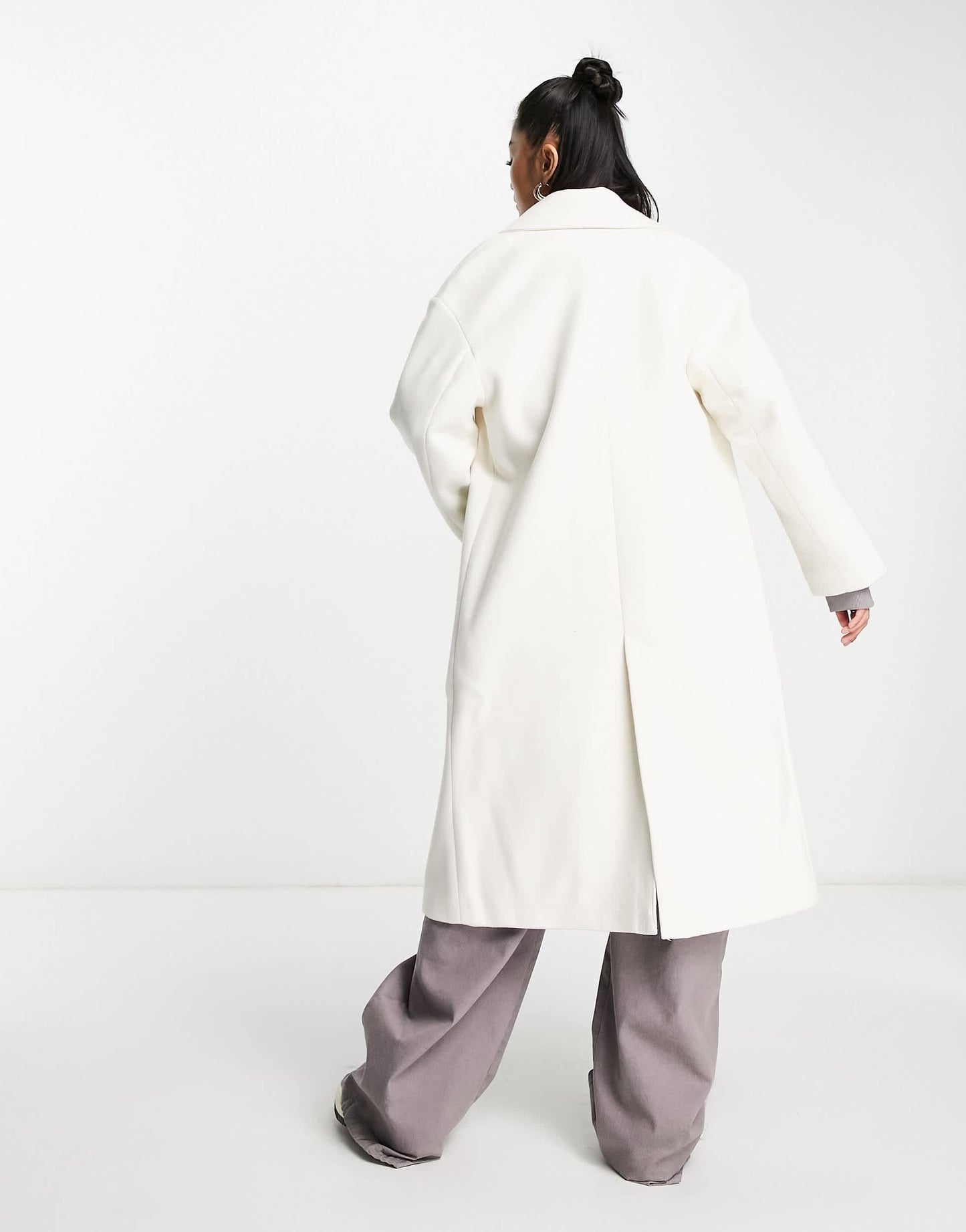 Bershka tailored double breasted coat in ecru