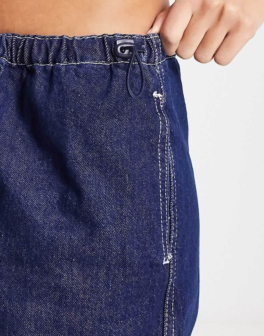 Bershka denim parachute trousers in blue