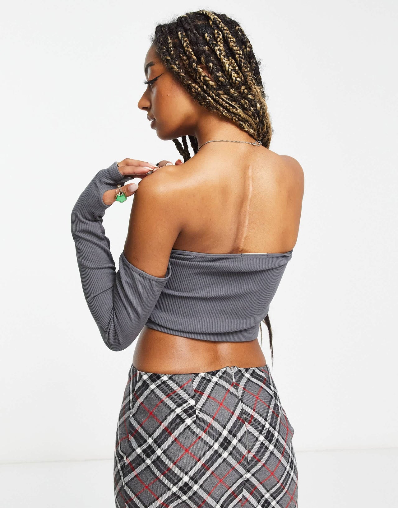 Stradivarius STR seamless off shoulder top in charcoal