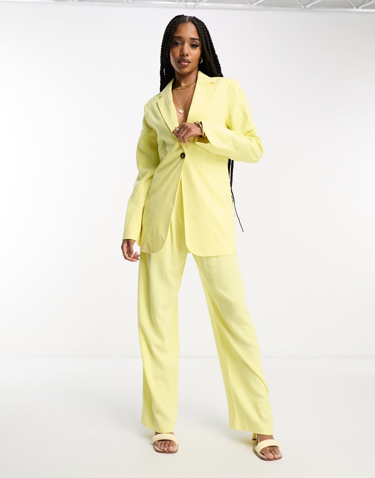 ASOS DESIGN Tall slim fit suit blazer with linen in lemon