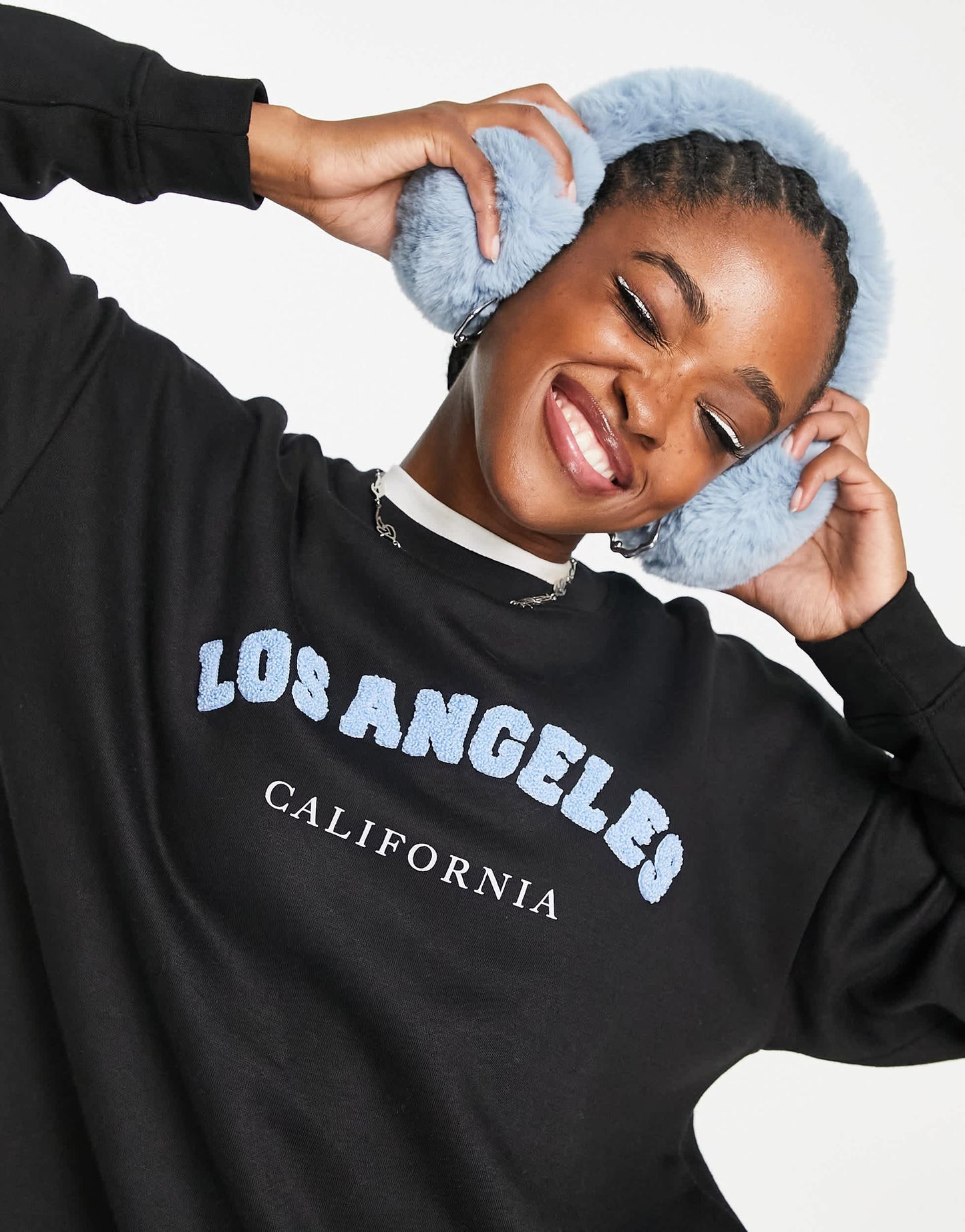 Daisy Street relaxed sweatshirt in washed black with blue LA print