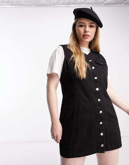 Daisy Street Plus fitted denim mini dress with button front