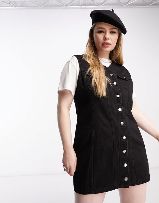 Daisy Street Plus fitted denim mini dress with button front