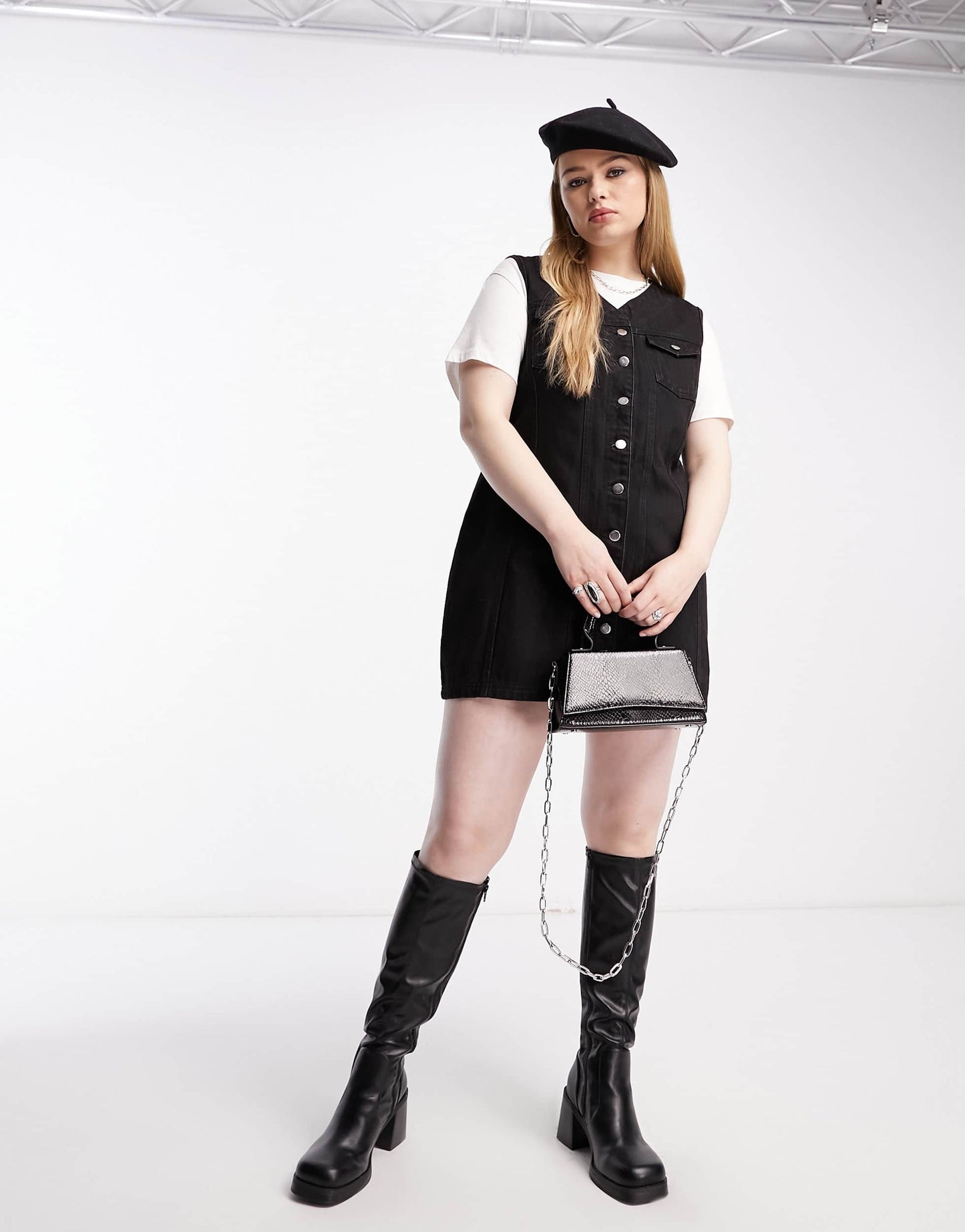 Daisy Street Plus fitted denim mini dress with button front