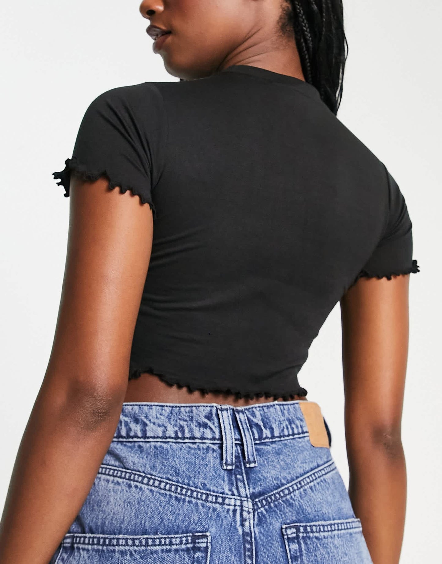 Daisy Street 2 pack jersey crop t-shirt with lettuce hem in grey and black