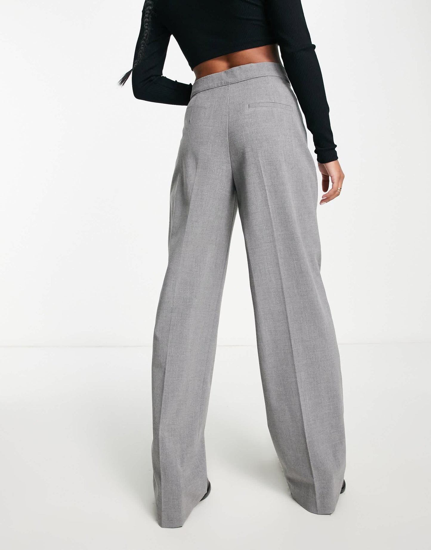 Pull&Bear darted mid waisted tailored trouser in grey