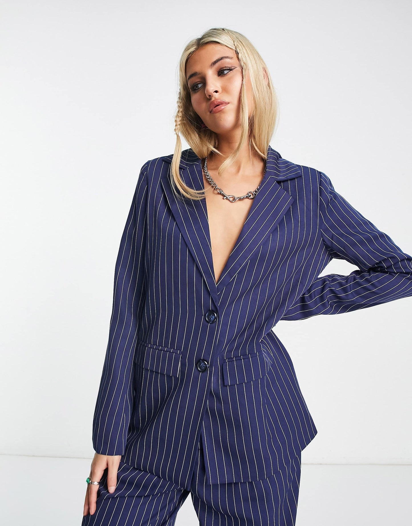 Daisy Street relaxed oversized blazer in blue pinstripe co-ord