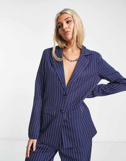 Daisy Street relaxed oversized blazer in blue pinstripe co-ord