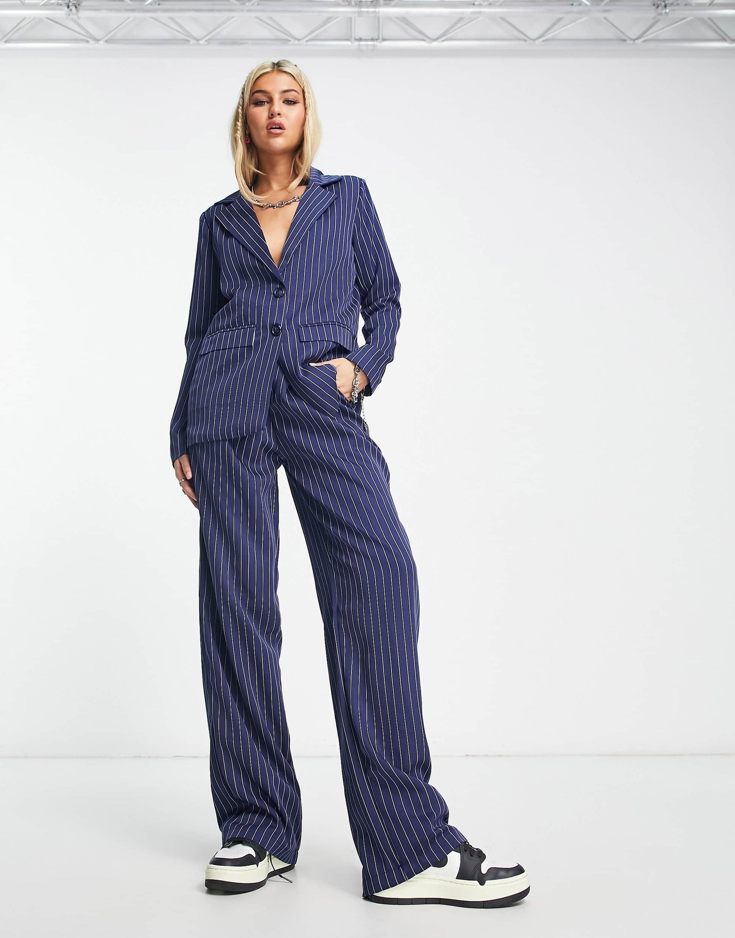 Daisy Street relaxed oversized blazer in blue pinstripe co-ord