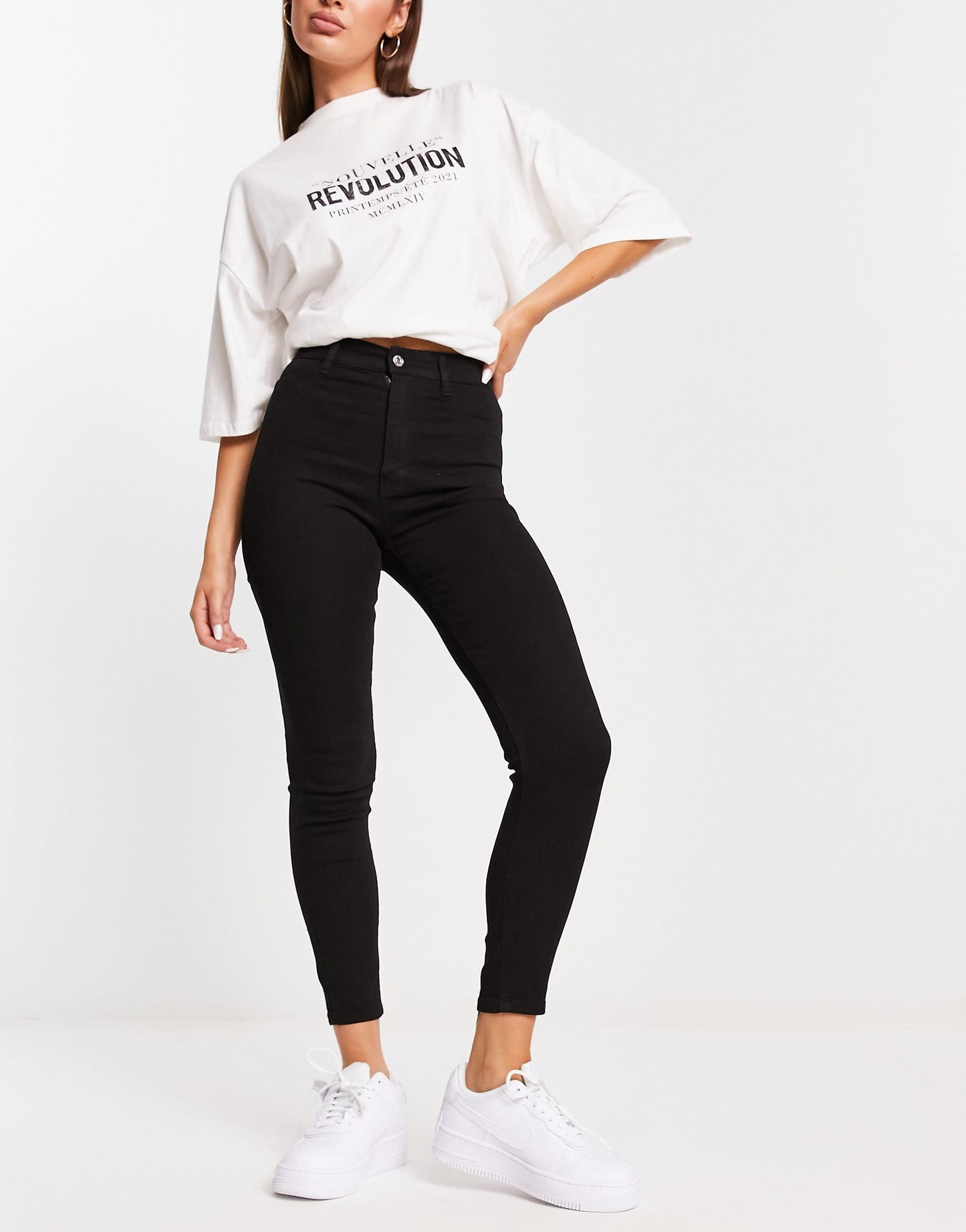 Pull&Bear super skinny high waisted jeans in black