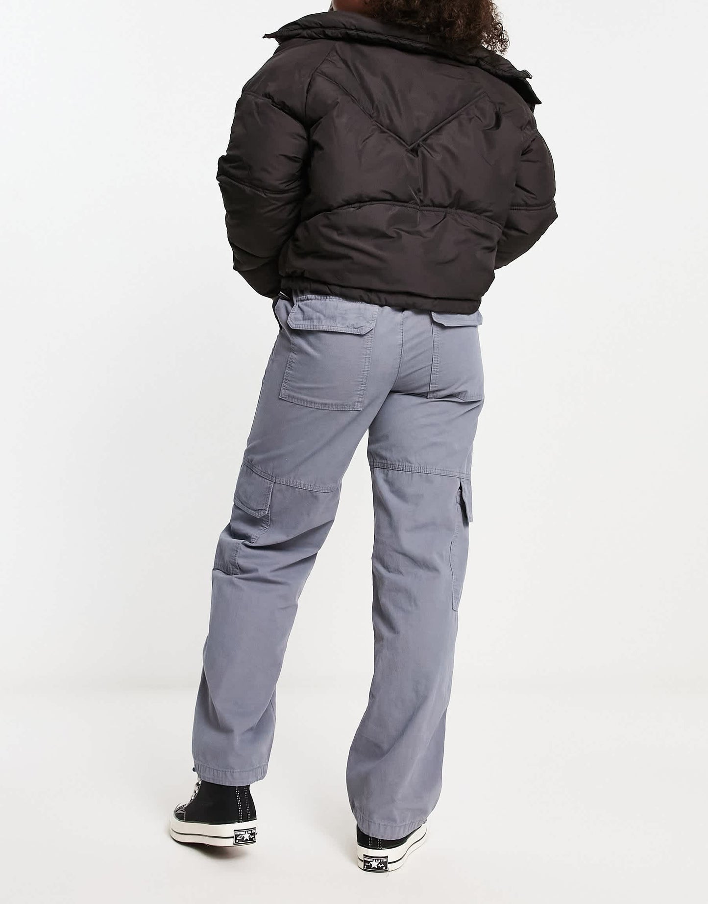 Pull&Bear oversized parachute trousers in gunmetal grey