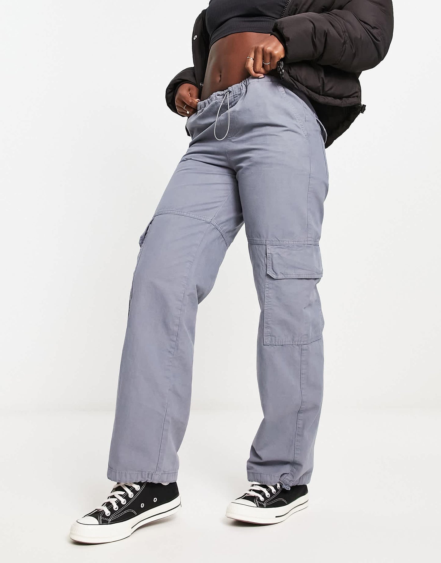Pull&Bear oversized parachute trousers in gunmetal grey