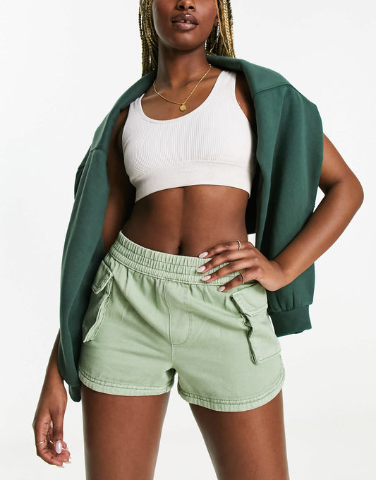 Miss Selfridge cargo pocket runner short in washed khaki