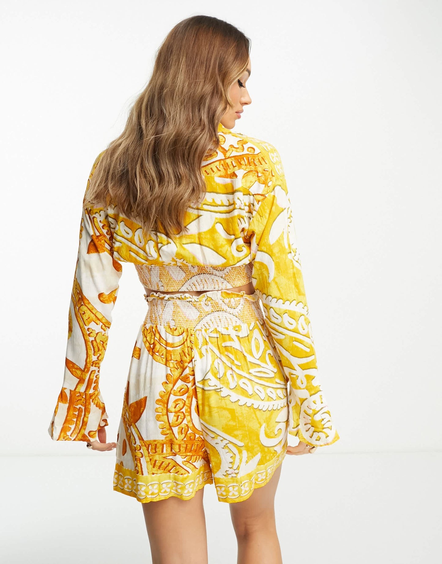 River Island print tie up shirt co-ord in yellow