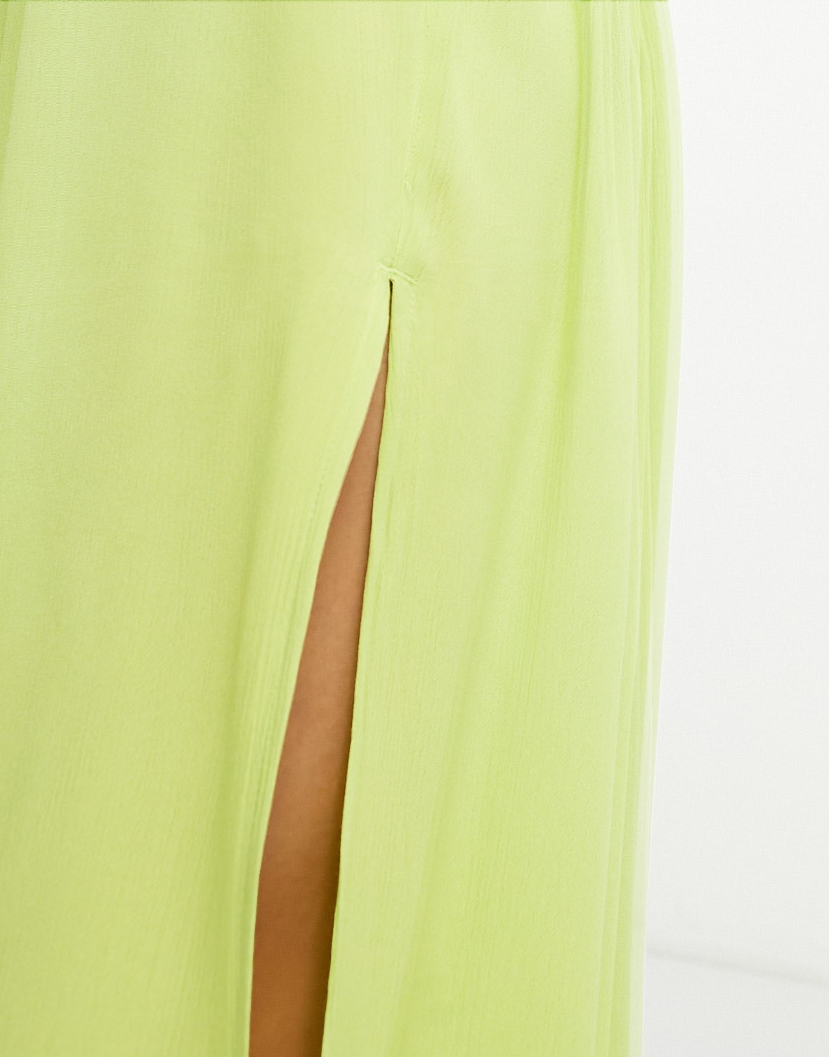 River Island shirred cut out halterneck maxi beach dress in lime green